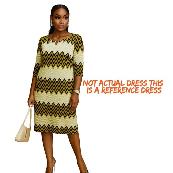 Tacera Chevron Midi Dress Yellow Black White Bold Pattern - Picture 1 of 6